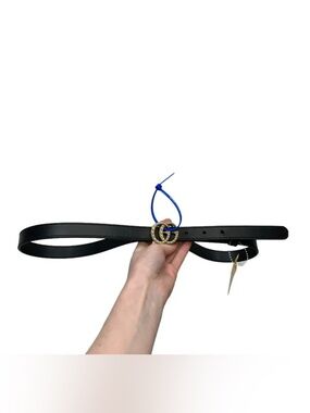 Gucci Black Leather Belt with Double Ring Buckle with authentication